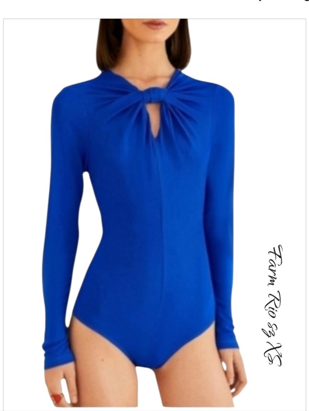 NWT FARM Rio Vivid Royal Blue Twist Knot Long Sleeve Bodysuit XS